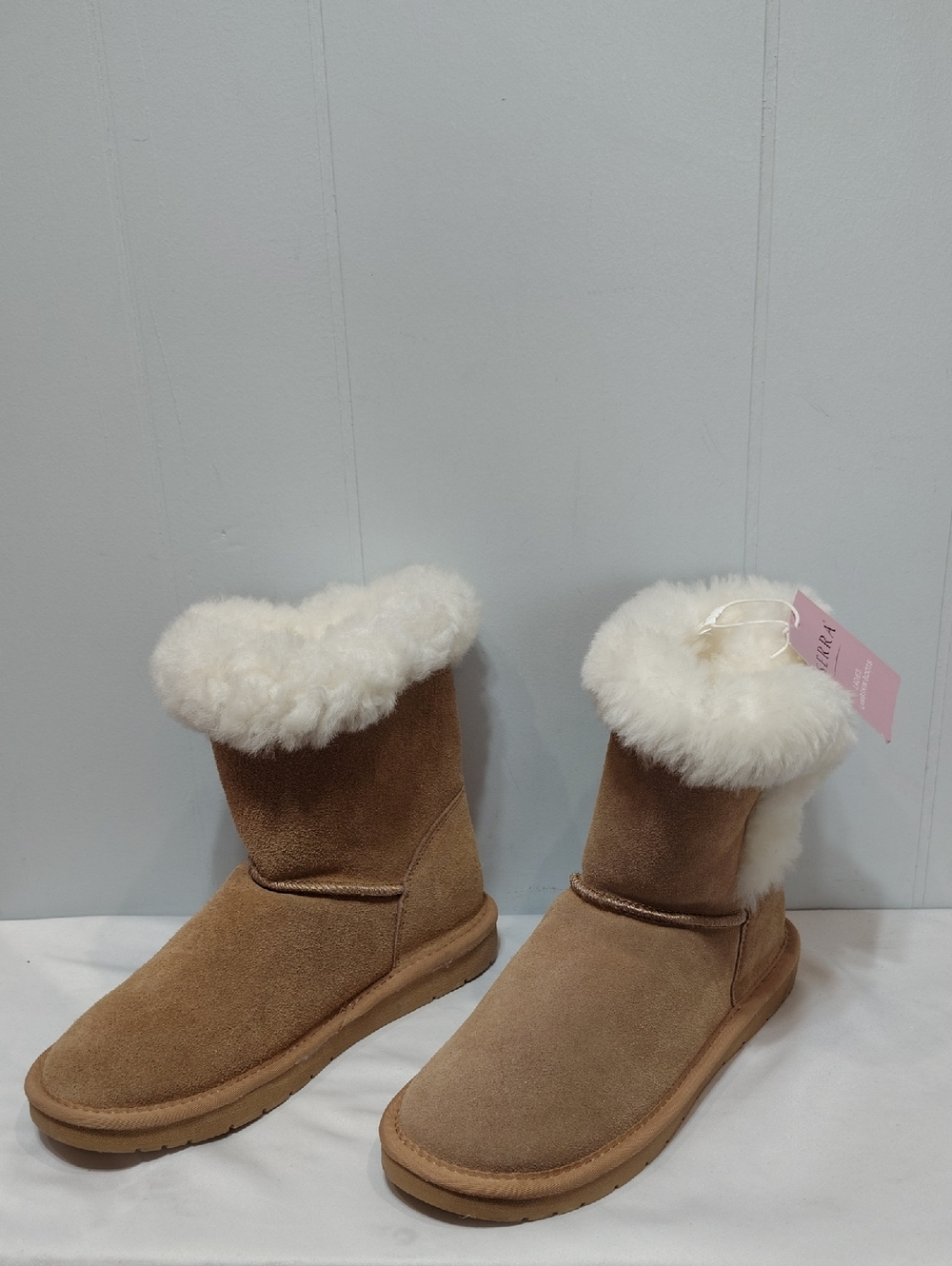Serra Lambskin Boots in Tan size 6 Lined Suede Winter Cozy Comfy Warm New